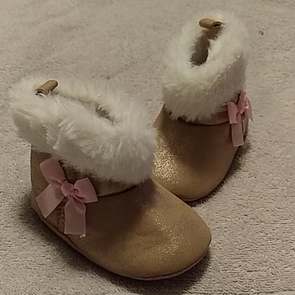 0-3 Months Child of Mine Gold & Pink Baby Boots